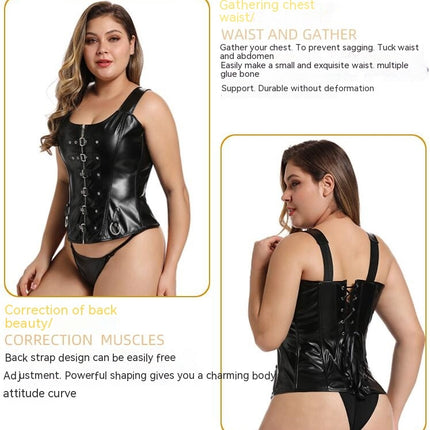 Leather Corset - Zipper with Buckle Steampunk Style Plus Size Shapewear