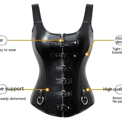 Leather Corset - Zipper with Buckle Steampunk Style Plus Size Shapewear