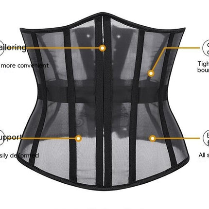 Women's Corset Steel Bone Black Corset Breathable Gauze Waist Trainer Shapewear