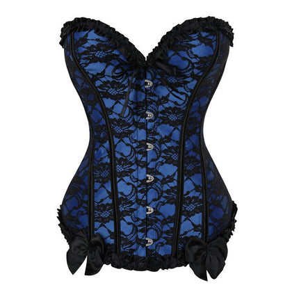 Women's Lace Up Boned Overbust Corset Bustier Bodyshaper Top