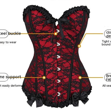 Women's Lace Up Boned Overbust Corset Bustier Bodyshaper Top