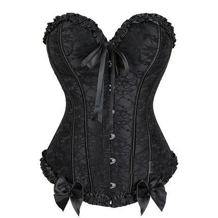 Women's Lace Up Boned Overbust Corset Bustier Bodyshaper Top