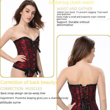 Women's Lace Up Boned Overbust Corset Bustier Bodyshaper Top