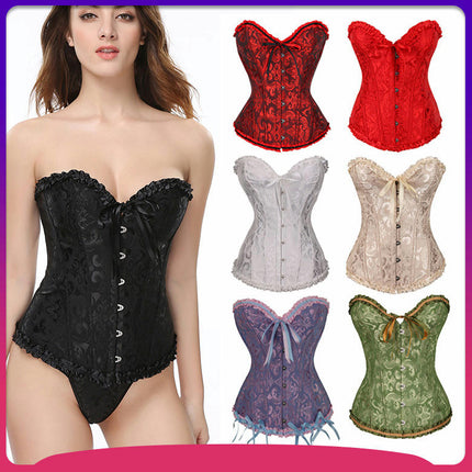 Women's Lace Up Boned Plus Size Overbust Corset Classic Bustier Bodyshaper Top