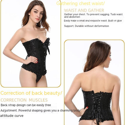 Women's Lace Up Boned Plus Size Overbust Corset Classic Bustier Bodyshaper Top