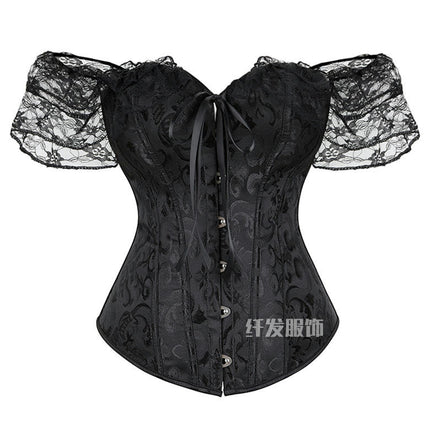 Women Floral Lace Off Shoulder Corset Bustier Boned Overbust Corset Bodyshaper Lingerie Top