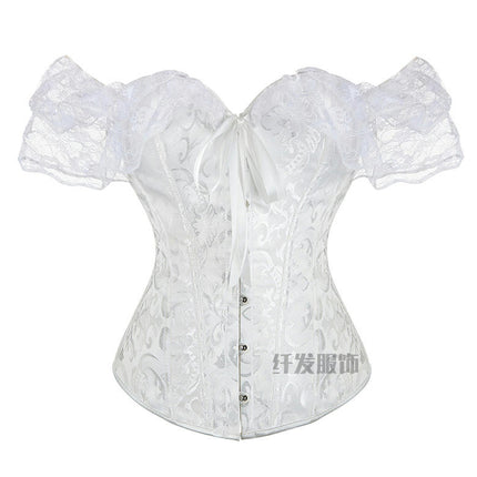 Women Floral Lace Off Shoulder Corset Bustier Boned Overbust Corset Bodyshaper Lingerie Top