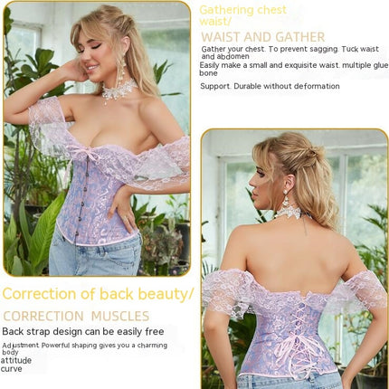 Women Floral Lace Off Shoulder Corset Bustier Boned Overbust Corset Bodyshaper Lingerie Top