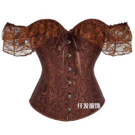 Women Floral Lace Off Shoulder Corset Bustier Boned Overbust Corset Bodyshaper Lingerie Top