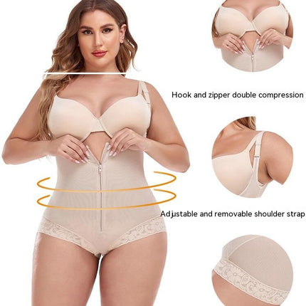 Women's Tummy Tuck Shapewear Lift Hip and Tummy Sexy Zipper Open Bodysuit