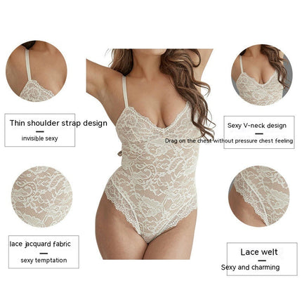 Lace Shapewear Bodysuit V Neck Tummy Control Backless Tank Tops Sleeveless Thong Bodysuit