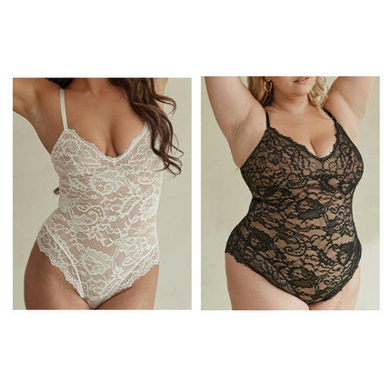 Lace Shapewear Bodysuit V Neck Tummy Control Backless Tank Tops Sleeveless Thong Bodysuit