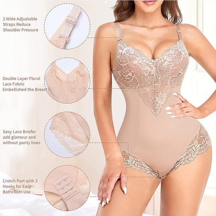 Lace body shaping underwear Women's V-neck Tummy Tuck Backless Tank Top Fitted Tummy Tuck Pants