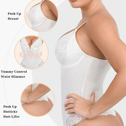 Lace Tummy Control Shapewear Bodysuit for Women Slimming Body Shaper V Neck Sculpting Thong Bodysuit