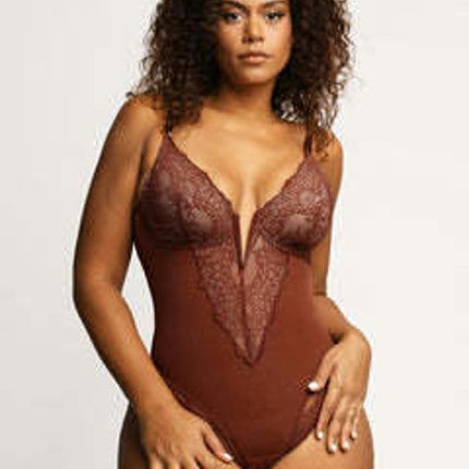 Lace Tummy Control Shapewear Bodysuit for Women Slimming Body Shaper V Neck Sculpting Thong Bodysuit