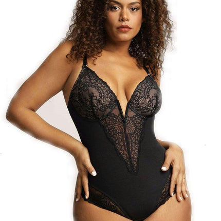 Lace Tummy Control Shapewear Bodysuit for Women Slimming Body Shaper V Neck Sculpting Thong Bodysuit