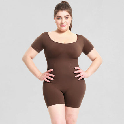 Seamless Short Sleeve Tummy Tuck One Piece Shorts Sports Yoga Body Shaping Bodysuit