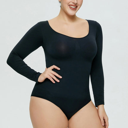 Long Sleeve Bodysuit for Women Tummy Control Shapewear Seamless Round Neck Body Shaper Tops