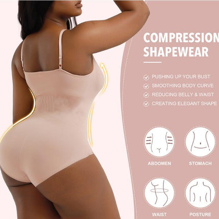 Women Shapewear Bodysuit Tummy Control Seamless Body Shaper with Adjustable Spaghetti Straps