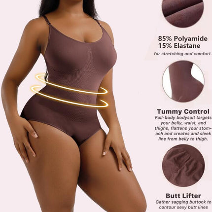 Women Shapewear Bodysuit Tummy Control Seamless Body Shaper with Adjustable Spaghetti Straps