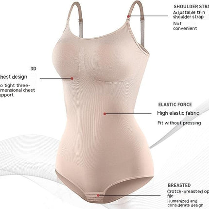 Women Shapewear Bodysuit Tummy Control Seamless Body Shaper with Adjustable Spaghetti Straps