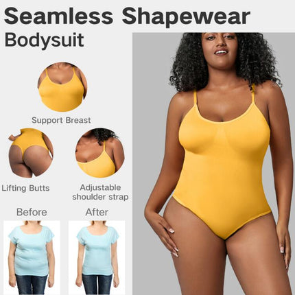 Women Shapewear Bodysuit Tummy Control Seamless Body Shaper with Adjustable Spaghetti Straps