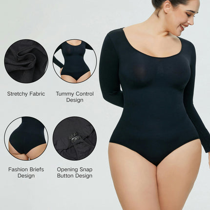 Long Sleeve Bodysuit for Women Tummy Control Thong Seamless Shapewear for Women