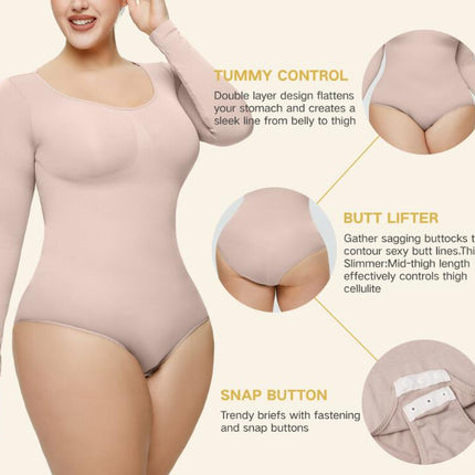 Long Sleeve Bodysuit for Women Tummy Control Thong Seamless Shapewear for Women