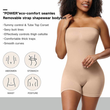 Women's Shapewear Bodysuits Tummy Control Butt Lifter Body Shaper Strapless Seamless Mid Thigh