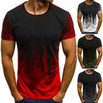 Men's Premium Fit Short Sleeve Crew 3D Print Gradient Shirt Top Blouse