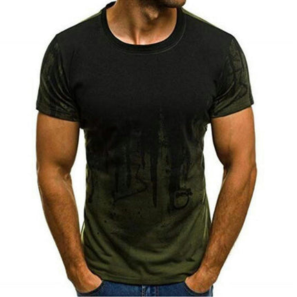 Men's Premium Fit Short Sleeve Crew 3D Print Gradient Shirt Top Blouse