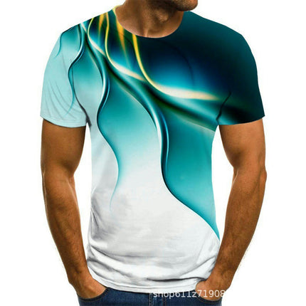 Men's 3D Lightning Pattern Print Summer Breathable Short Sleeve T-shirt