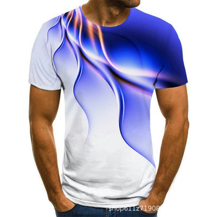 Men's 3D Lightning Pattern Print Summer Breathable Short Sleeve T-shirt