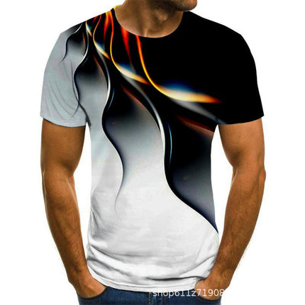 Men's 3D Lightning Pattern Print Summer Breathable Short Sleeve T-shirt