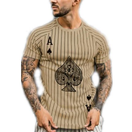 3D Printed Ace of Spades Stripe Color Clash Men's Short Sleeve Casual Round Neck T-Shirt