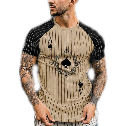 3D Printed Ace of Spades Stripe Color Clash Men's Short Sleeve Casual Round Neck T-Shirt