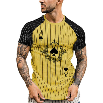 3D Printed Ace of Spades Stripe Color Clash Men's Short Sleeve Casual Round Neck T-Shirt