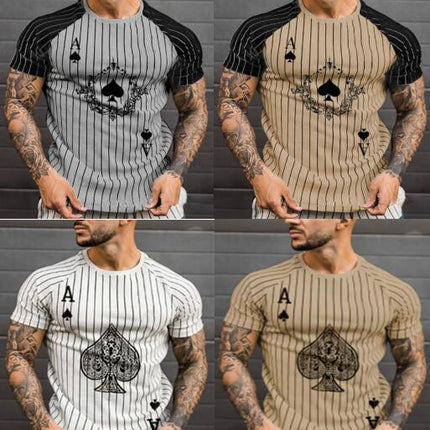 3D Printed Ace of Spades Stripe Color Clash Men's Short Sleeve Casual Round Neck T-Shirt