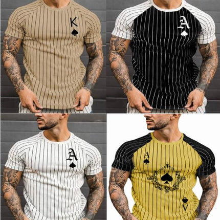 3D Printed Ace of Spades Stripe Color Clash Men's Short Sleeve Casual Round Neck T-Shirt