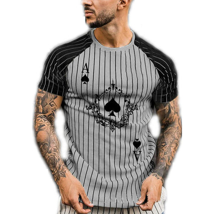 3D Printed Ace of Spades Stripe Color Clash Men's Short Sleeve Casual Round Neck T-Shirt