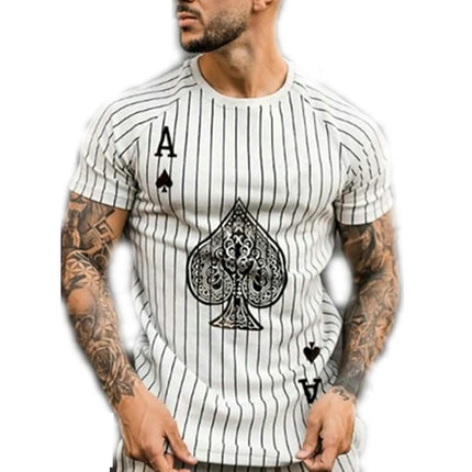 3D Printed Ace of Spades Stripe Color Clash Men's Short Sleeve Casual Round Neck T-Shirt