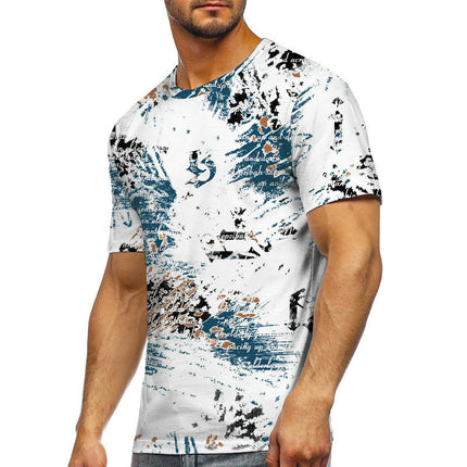 Mens 3D Printed Short Sleeve Round Collar Personality Short Sleeve Tops