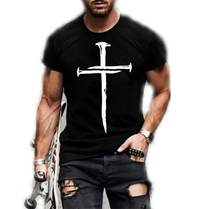 Mens 3D Printed Short Sleeve Round Collar Personality Short Sleeve Tops 1