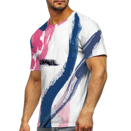 Mens 3D Printed Short Sleeve Round Collar Personality Short Sleeve Tops 1