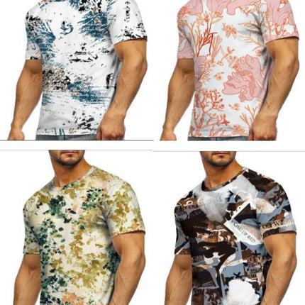 Mens 3D Printed Short Sleeve Round Collar Personality Short Sleeve Tops