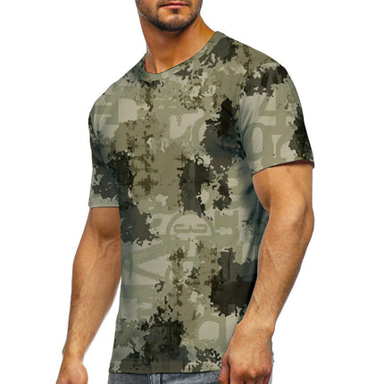 Mens 3D Printed Short Sleeve Round Collar Personality Short Sleeve Tops