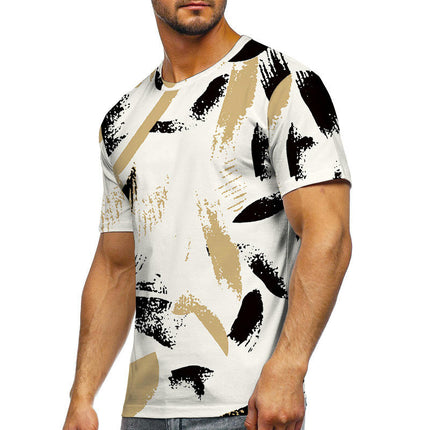 Mens 3D Printed Short Sleeve Round Collar Personality Short Sleeve Tops 1