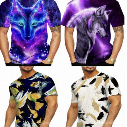 Mens 3D Printed Short Sleeve Round Collar Personality Short Sleeve Tops