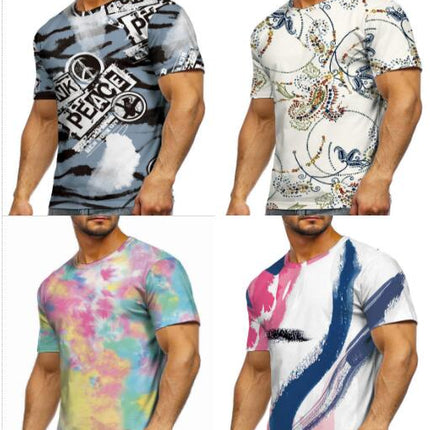 Mens 3D Printed Short Sleeve Round Collar Personality Short Sleeve Tops