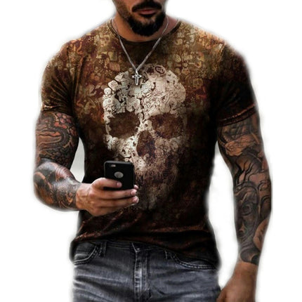 Men's 3D Printed Retro Short Sleeve T-Shirt  Skull Blast - T-Shirt Black S-3XL